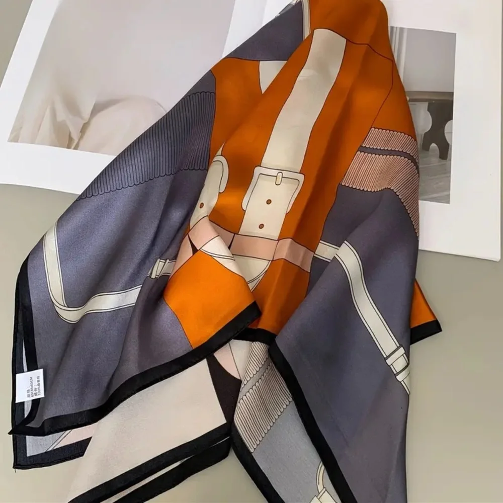 Elegant Orange and Gray Silk Scarf